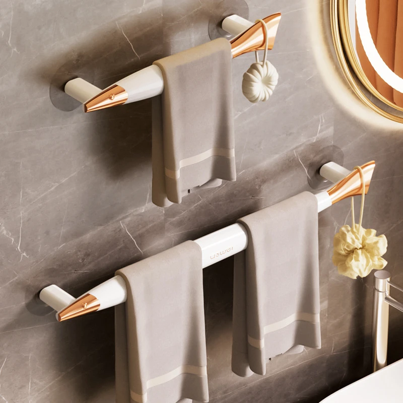 【优支】白金浴室毛巾架卫生间免打孔挂杆浴巾置物架拖鞋架