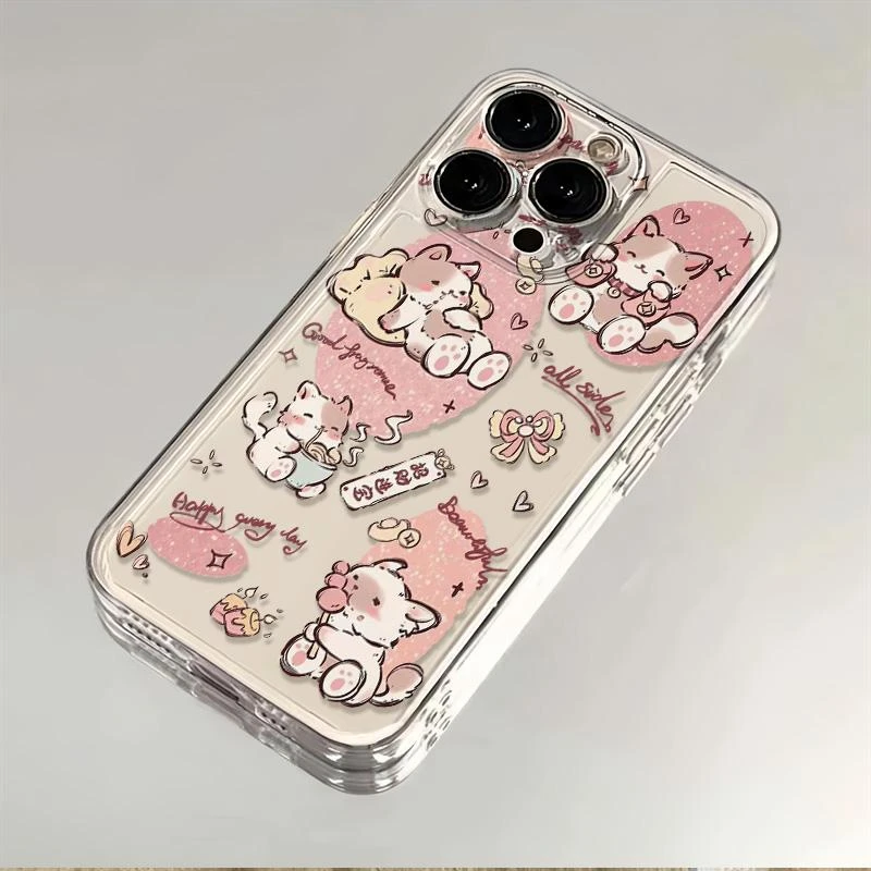 粉色调皮猫咪苹果华为oppo小米vivo全包iPhone12/13/14/15手机壳