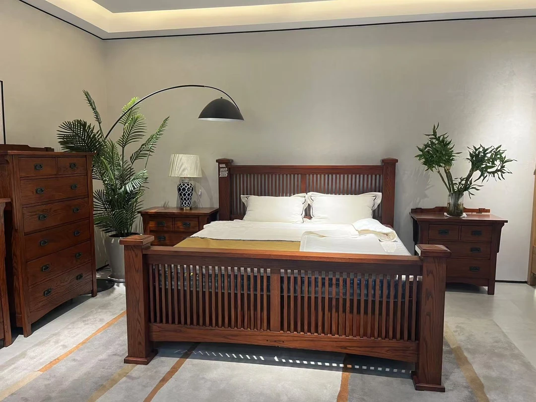 美式实木床+床垫，主卧次卧红橡木 18