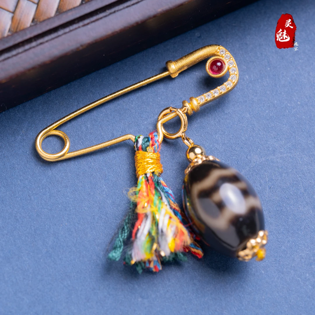 （灵魅）s925银 黑金玛瑙胸针DIY挂件