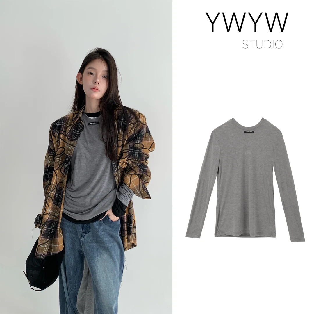 【福利款NO退换】秋季搭配单品 防晒微透纯色内搭长袖体恤上衣3172