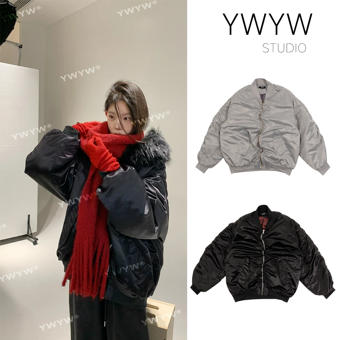 【YWYW25S/S】设计师款 阔版防风缎面夹棉美式棒球服夹克外套 3298