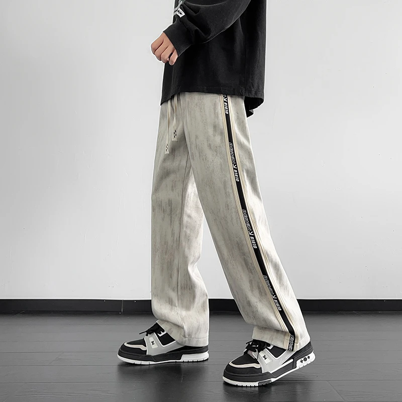 裤子男秋冬新款高街长裤潮流宽松百搭针织直筒运动大码男士休闲裤