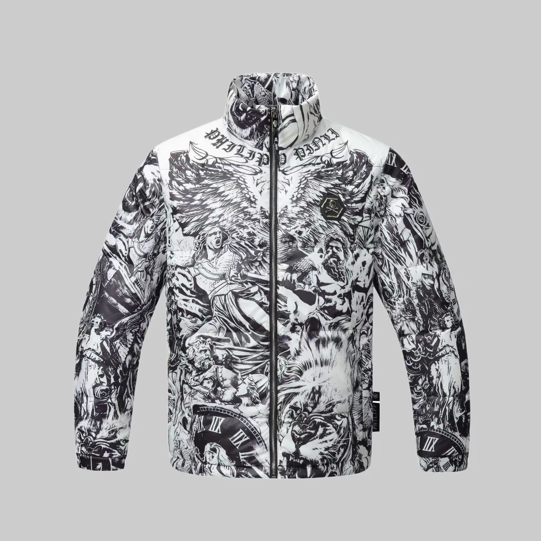 PHILIPP PINLI2024新款羽绒服 男士黑色亮面保暖鸭绒夹克上衣外套