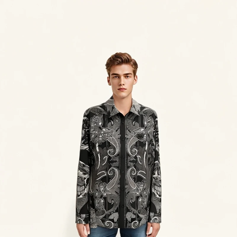 PHILIPP PINLI轻奢重工黑色休闲修身立领外套秋季男上衣衬衫时尚