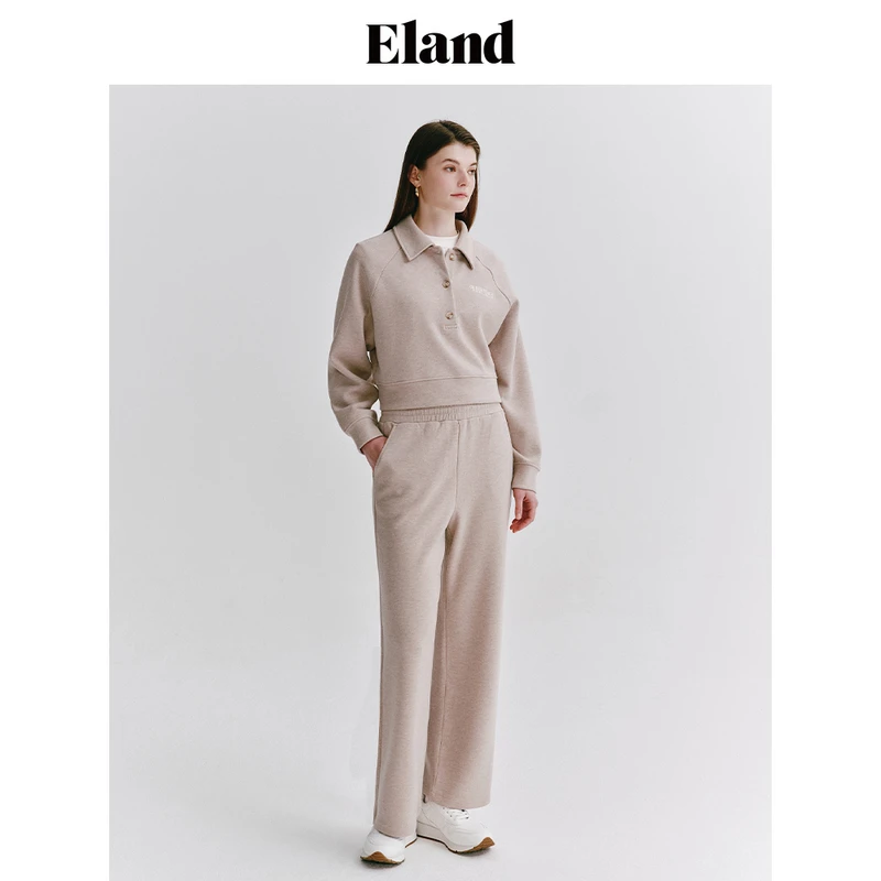 【女装优选WL】Eland衣恋休闲裤女阔腿仿羊绒松紧腰长裤EETME11Q91