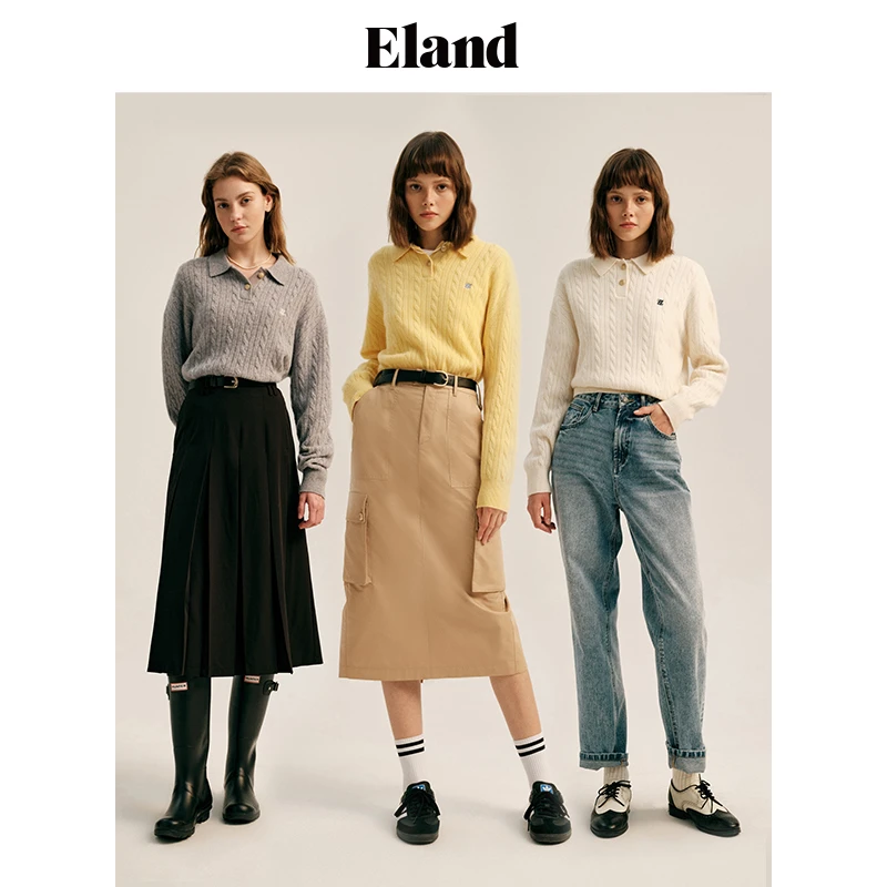 【女装优选WL】E.LAND衣恋女士翻领复古风毛衣EEKWD4TE04