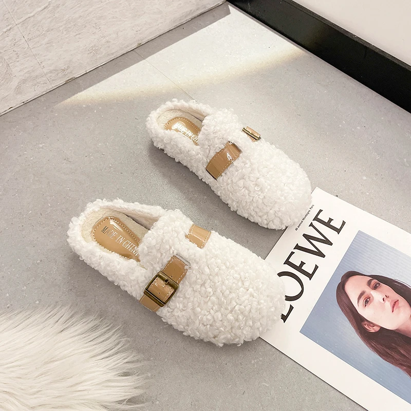 勃肯鞋女包头半拖鞋女外穿2024新款秋冬厚底复古博肯日系毛毛拖鞋