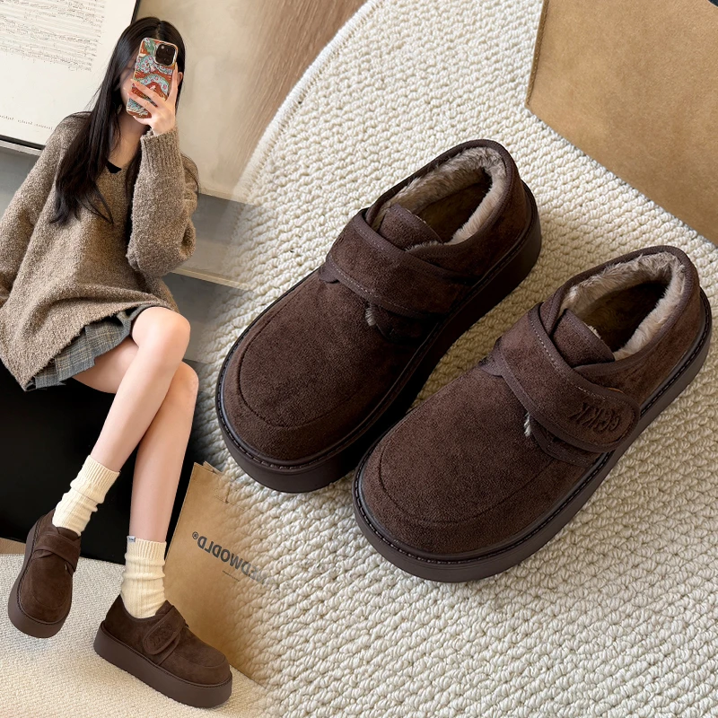 厚底加绒豆豆勃肯鞋女2024新款秋冬季毛毛乐福鞋子博肯棉鞋雪地靴