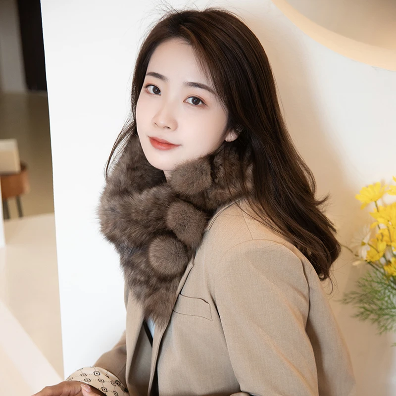 超5A高品质!多用款围脖球球围巾女秋冬季暖加厚时尚貂毛毛领子