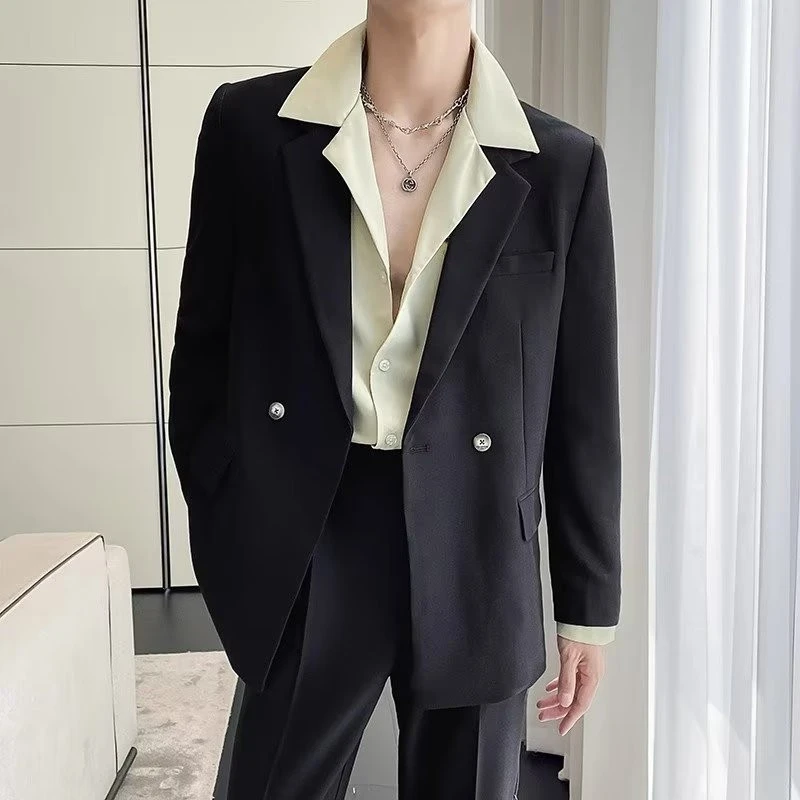 ins轻熟风新款男士宽松纯色西服上衣痞帅高级感时尚休闲西服套装