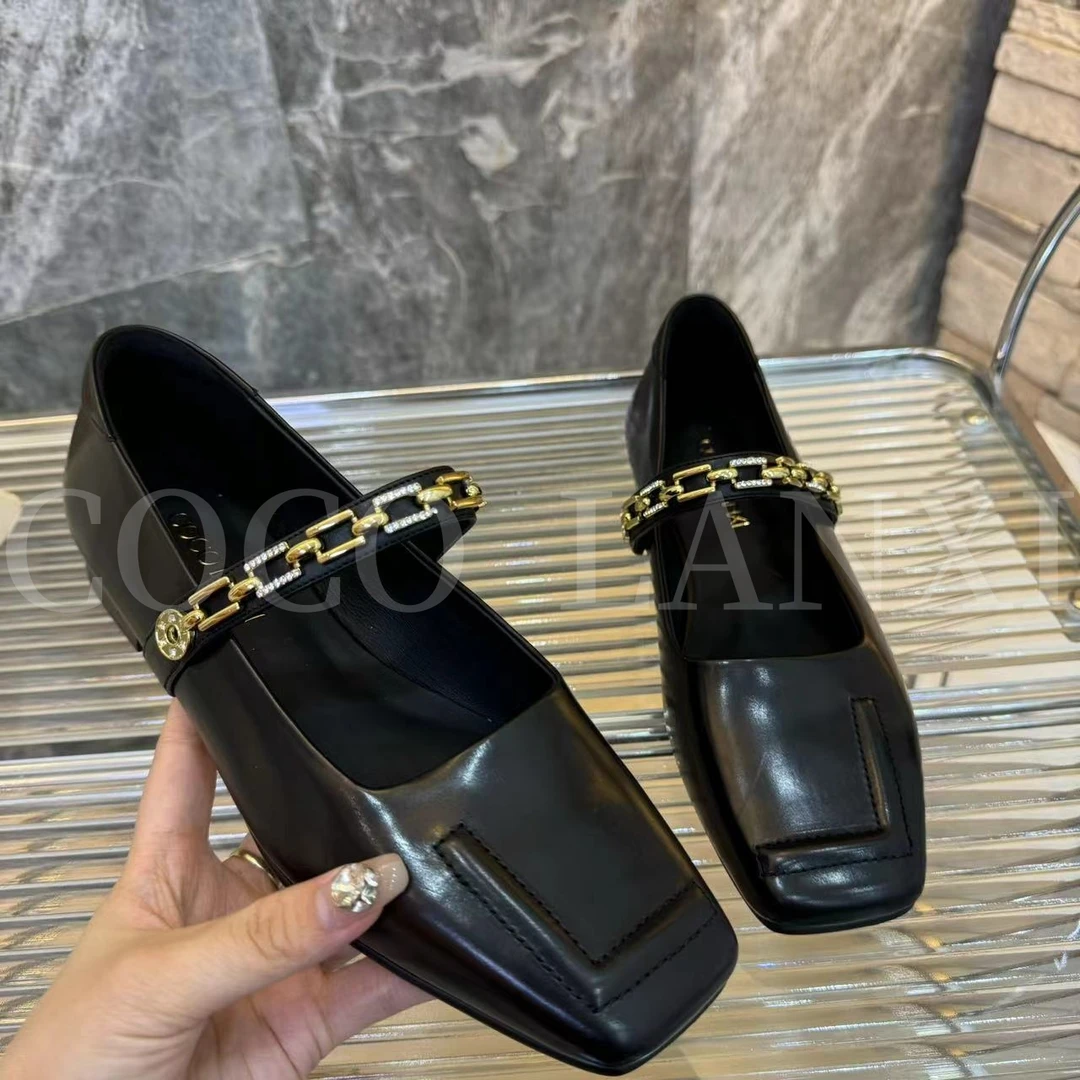 【若家】百搭黑色法式厚底方头低跟跟鞋24DX298LX