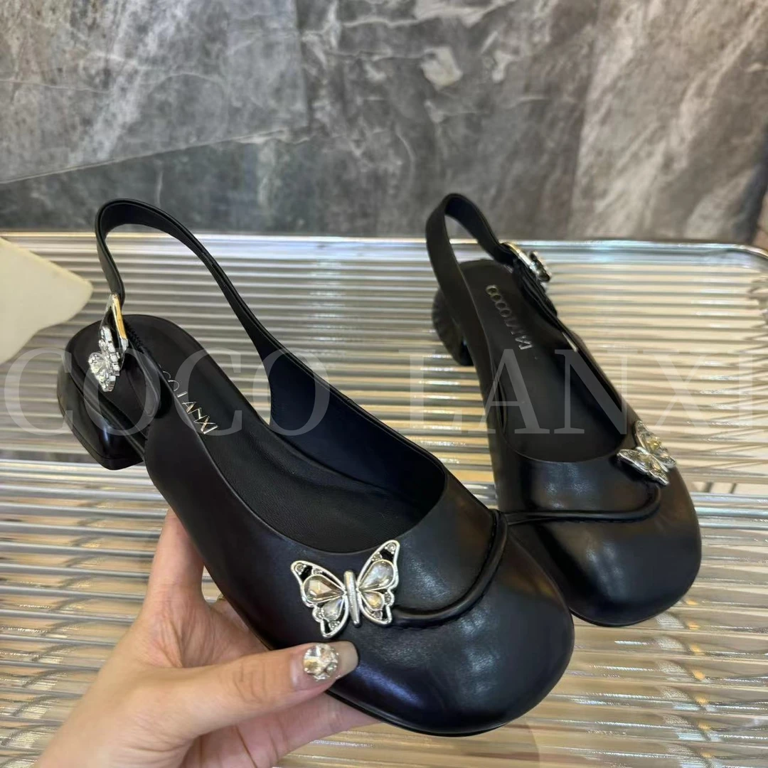 【若家】优雅气质真皮软底浅口低跟镂空小单鞋24DX283LX