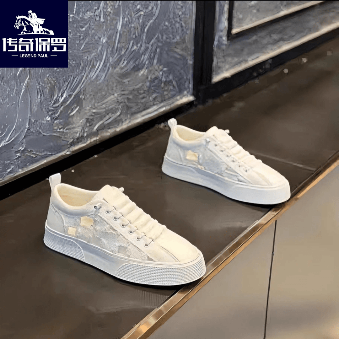 传奇保罗男士帆布鞋网面夏季潮流百搭时尚休闲潮鞋破洞乞丐小白鞋