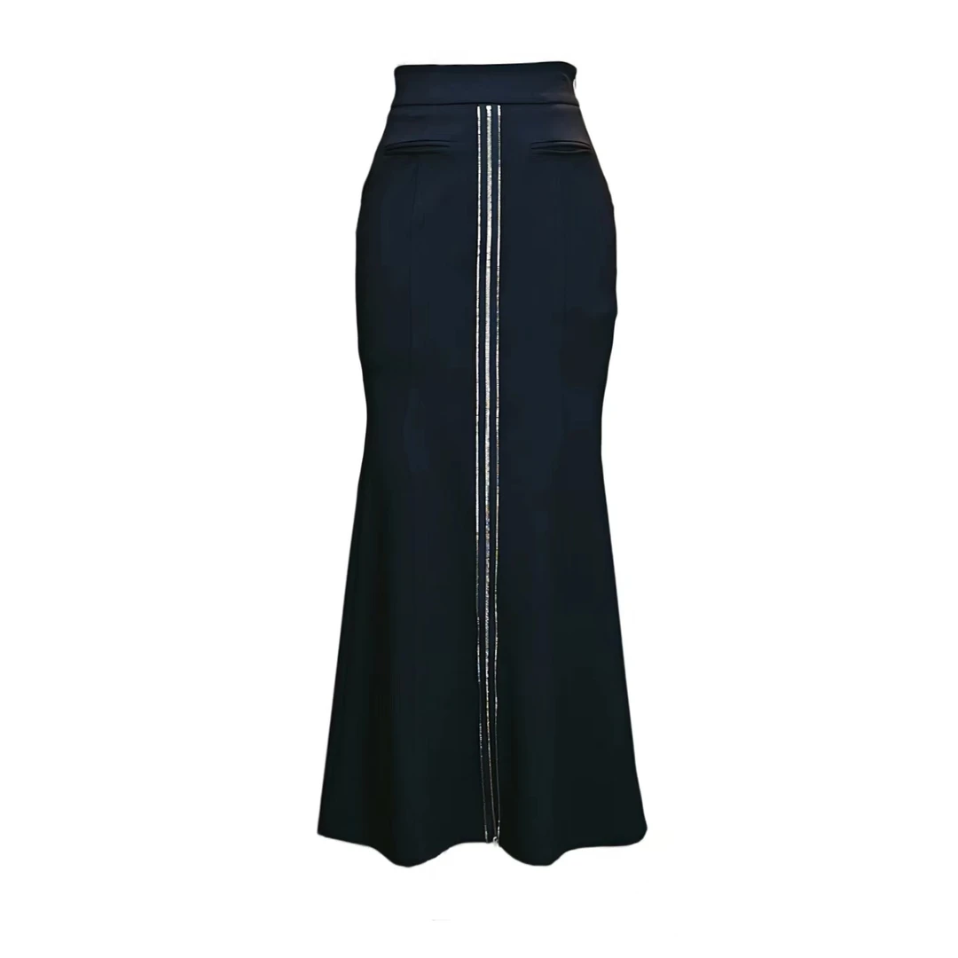 MESAHELI/曼莎赫琳 气质显瘦高腰时尚包臀修身开叉半身裙0108