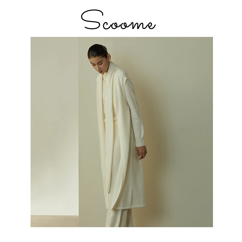 SCOOME2024秋冬无袖针织长衫时尚休闲简约百搭