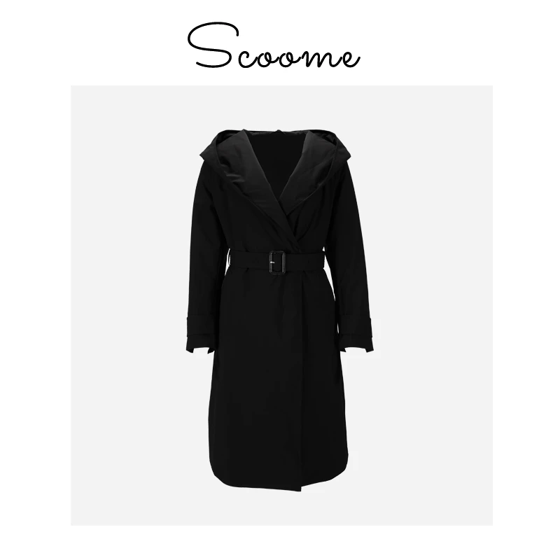 SCOOME-连帽长款羽绒服修身气质百搭休闲简约设计师设计师秋冬