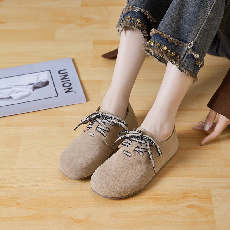 软底软面枕头吐司鞋秋季春秋平底百搭24新款泡芙全包系带勃肯鞋女