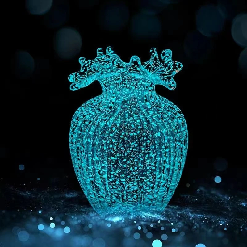 网红ins玻璃夜光花瓶轻奢创意透明波浪插花摆件客厅鲜花新款落地