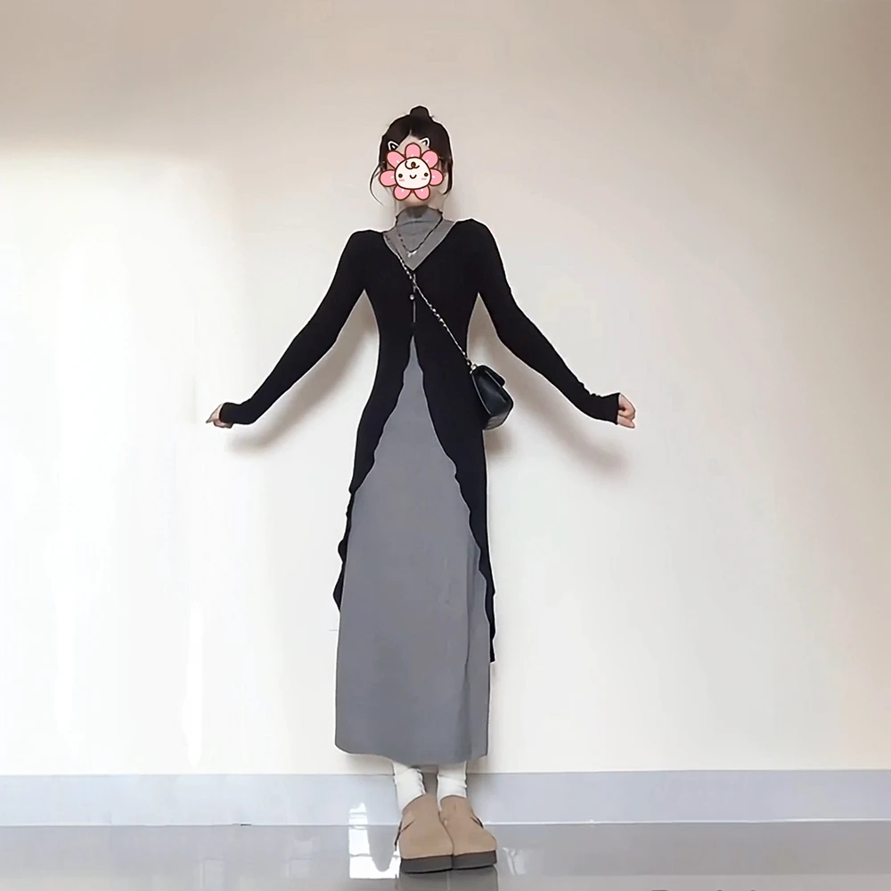 法式高级感气质套装女2024秋季新款收腰显瘦挂脖针织连衣裙两件套