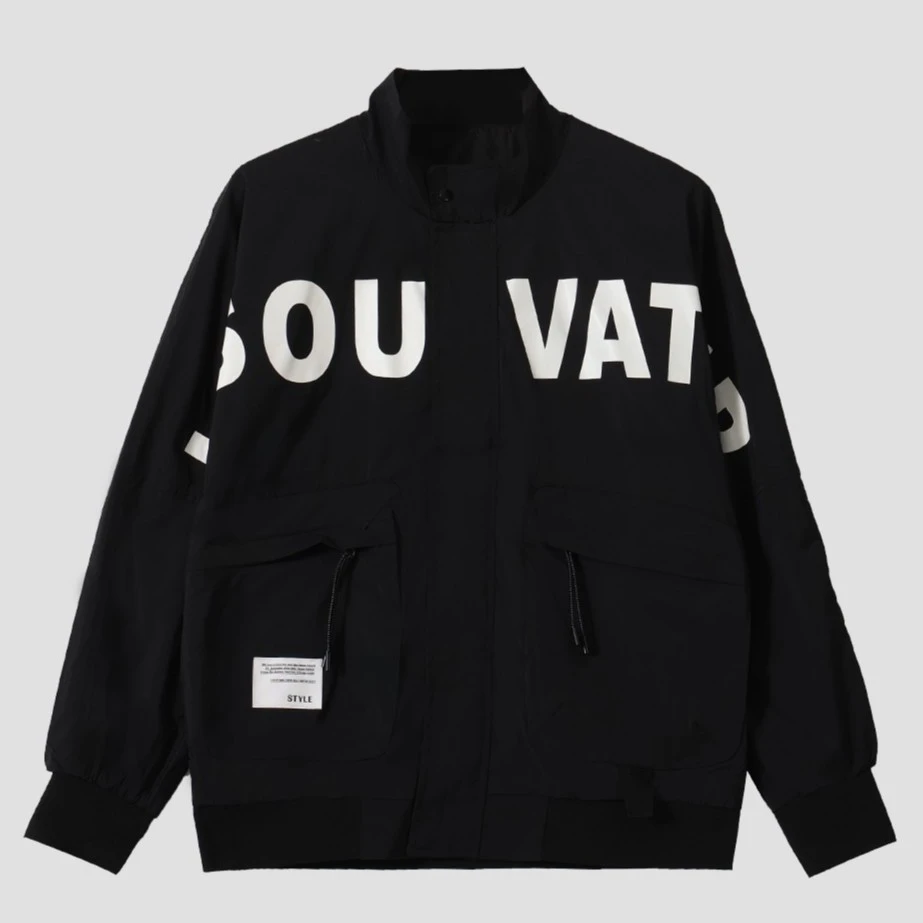 春季男女同款字母印花工装立领夹克外套-815