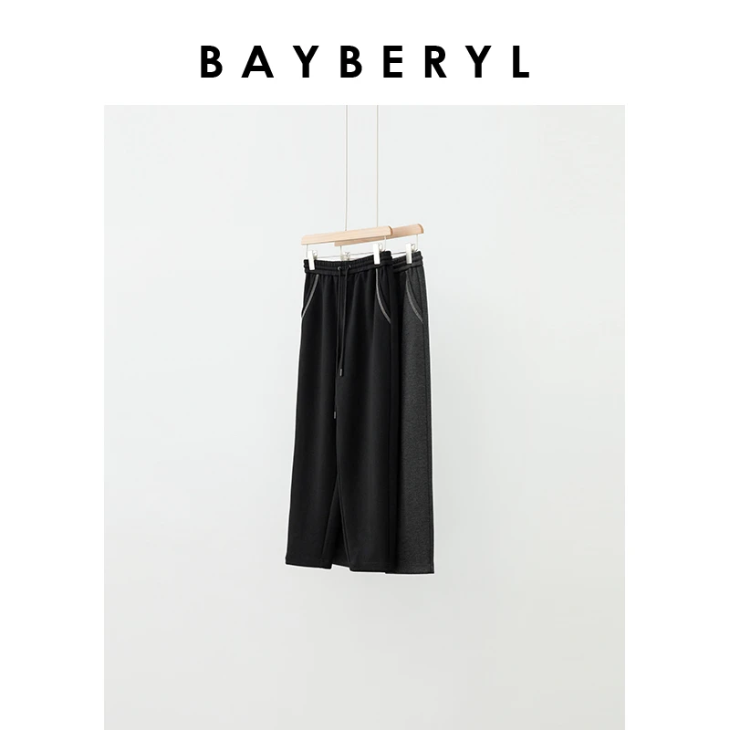 BAYBERYL老贝烟管钉珠*松紧腰黑灰九分百搭休闲裤XXK4I1945-9/22