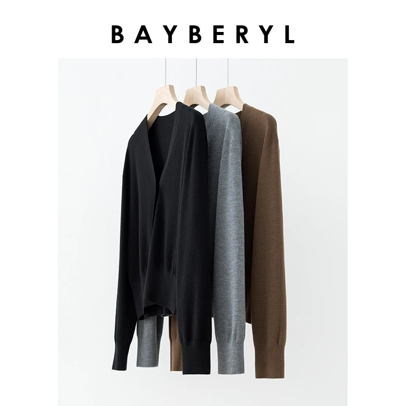 BAYBERYL老贝小蛮腰四平扬子V领显瘦针织开衫ZZS3I0223