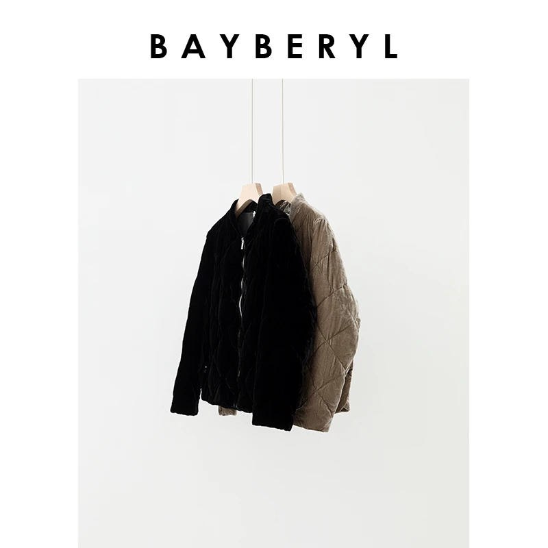 BAYBERYL老贝丝绒立领三花格纹拉链休闲羽绒服YRF4I1825-9/19
