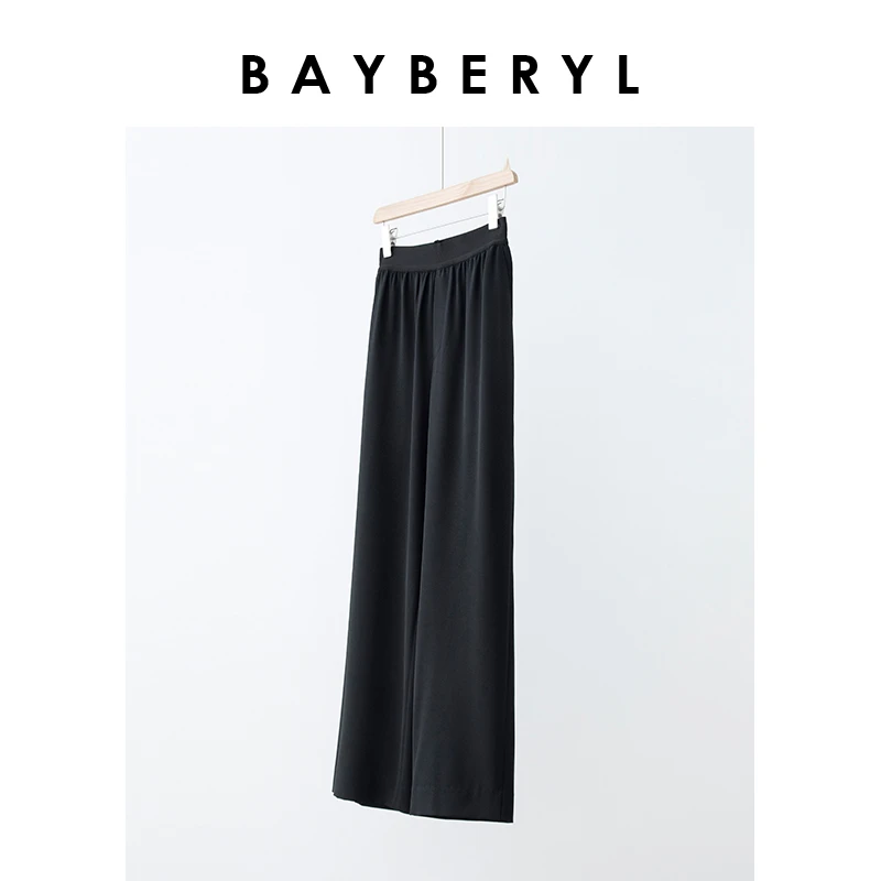 BAYBERY老贝垂垂裤百搭宽松显瘦黑色松紧休闲裤XXK2K2326