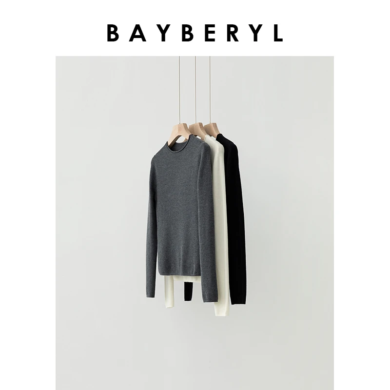 BAYBERYL老贝国王精纺羊绒*卷边圆领打底针织衫ZZS4K1411-11/27