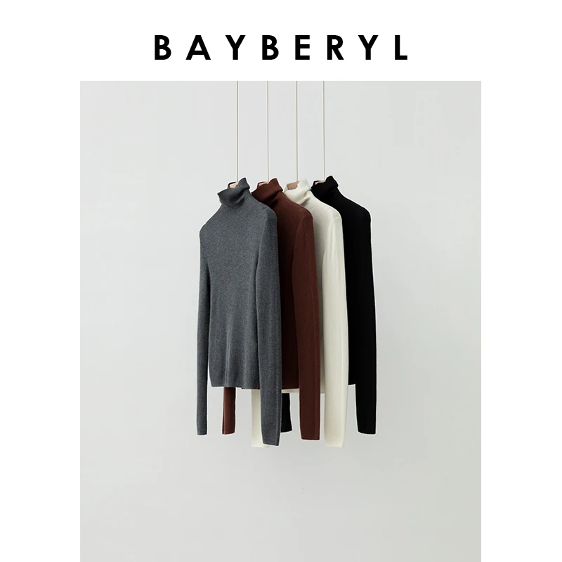 BAYBERYL老贝国王精纺羊绒*高领后中缝打底针织衫ZZS4K1406