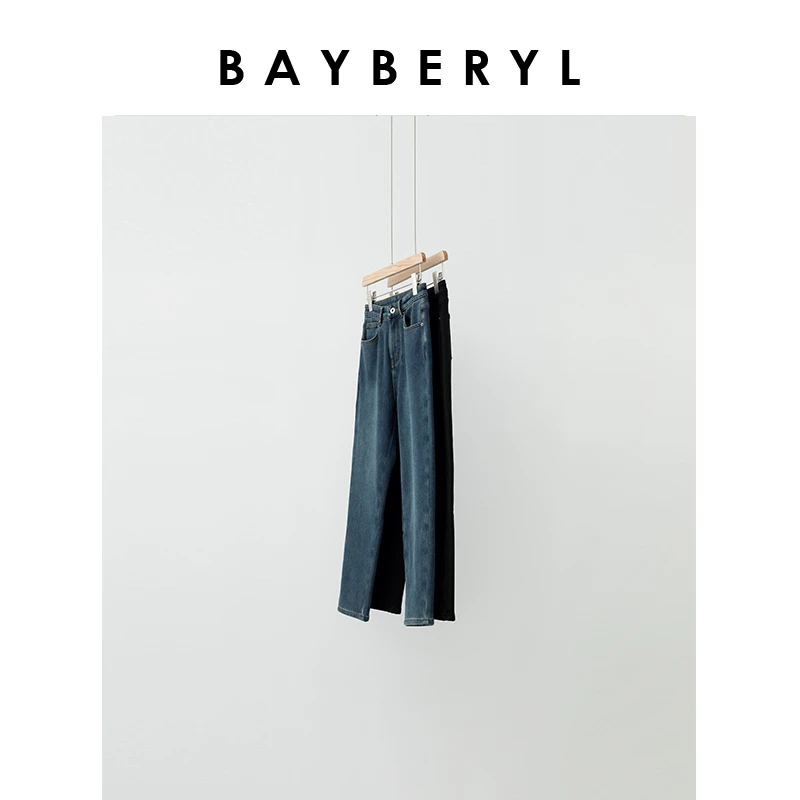 BAYBERYL老贝打印发热弹力直筒九分百搭牛仔裤NZK4K0221-11/3