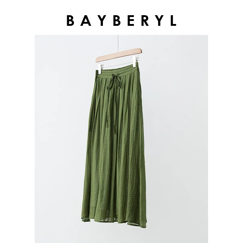 QC2312限量 “椿和”印花松紧系带A字麻半身裙YQ3D2228