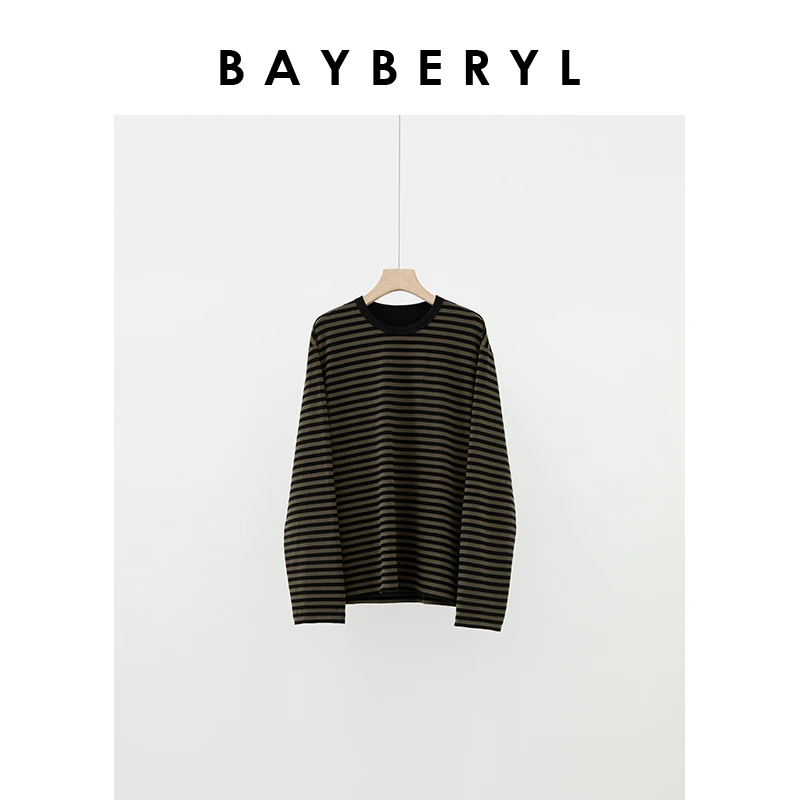 BAYBERYL老贝一秒时髦*撞色条纹宽松秋长袖T恤NT4F0542