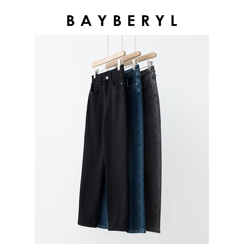 10/10BAYBERY老贝打印绒保暖直筒九分显瘦牛仔裤NZK3J1025