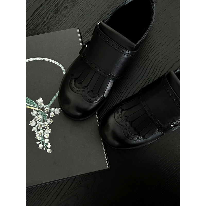 BAYBERYL老贝布洛克鞋*黑色流苏英伦复古皮鞋乐福鞋DD4H2810