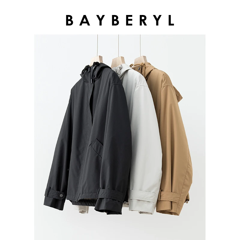 BAYBERYL老贝LP防风A字格纹连帽休闲冲锋衣外套MF3H0725