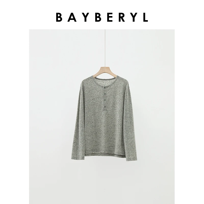 -BAYBERYL老贝芝麻点*亨利领宽松舒适百搭夏长袖T恤NT4E1704