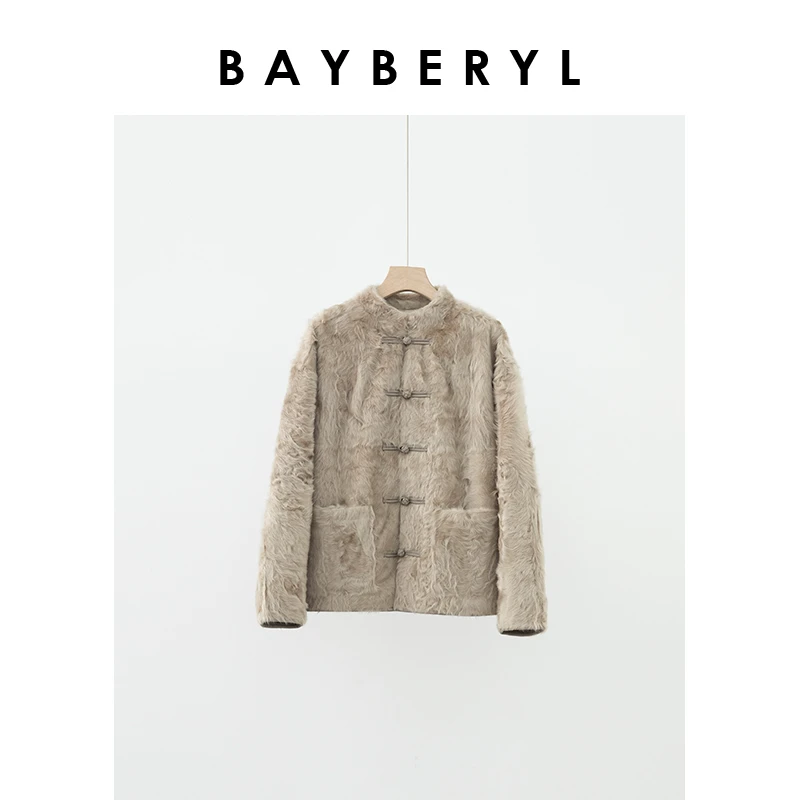BAYBERYL老贝东方新贵*表姐新中式盘扣立领一体皮衣PY4F2402