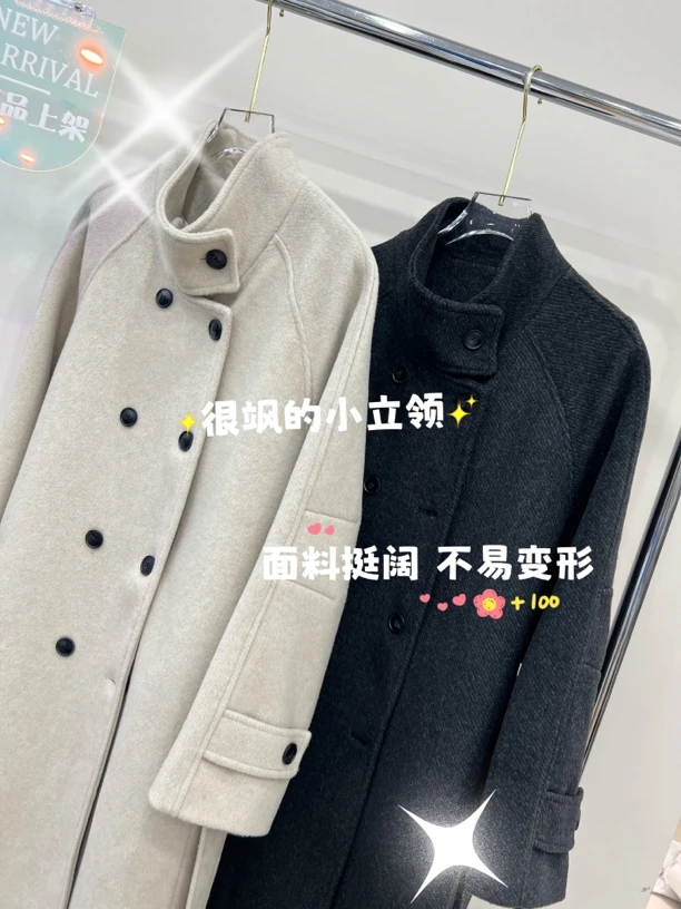 中长款立体剪裁秋冬加厚保暖韩版显瘦立领绵羊毛大衣629