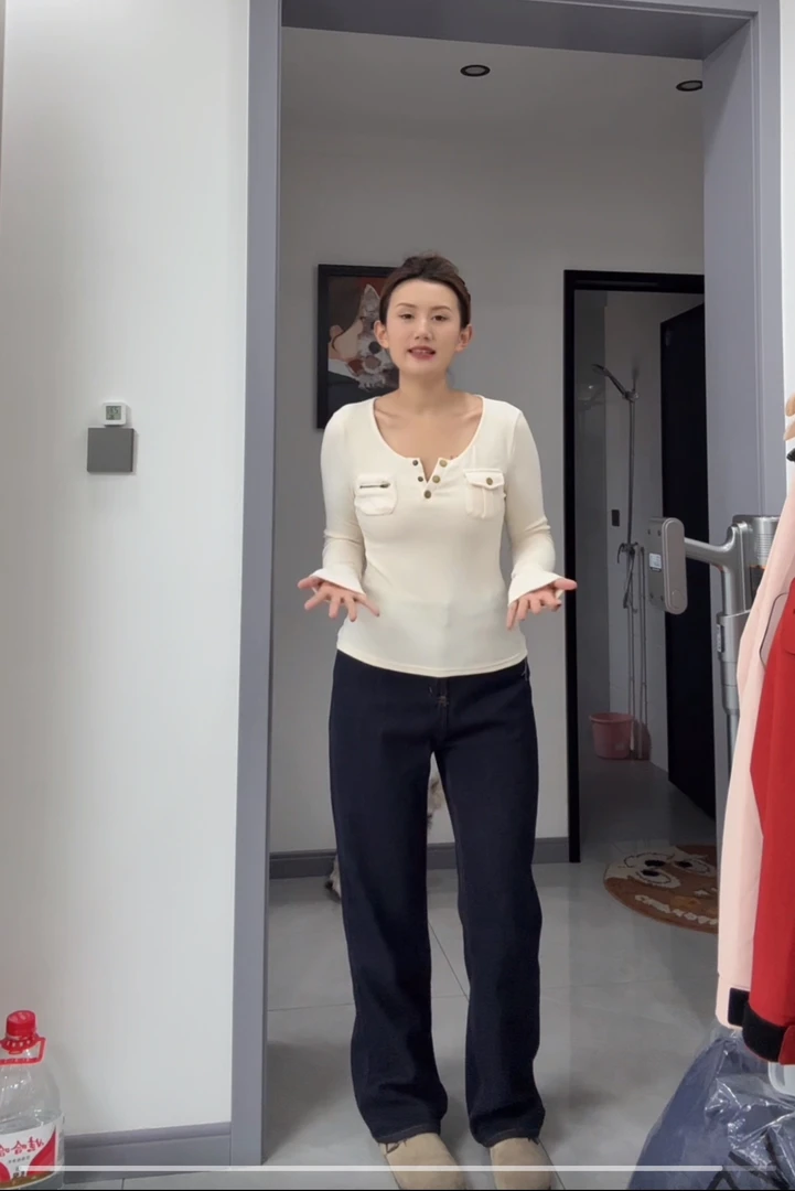 加绒阔腿牛仔宽松拖地显瘦长裤