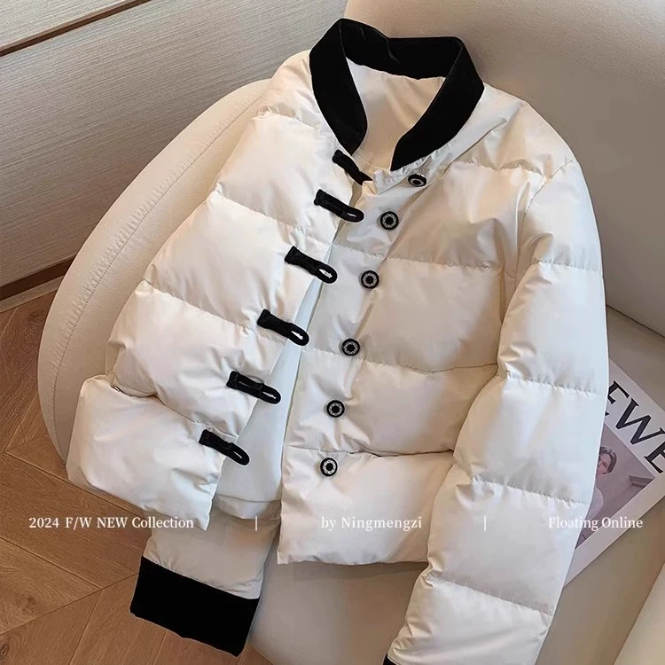 新中式盘扣加厚棉服女冬季大码胖mm高级好看气质轻薄短款棉衣外套