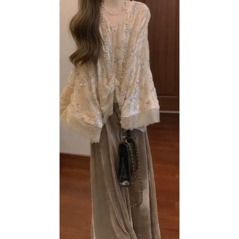 冬季国风新中式珠绣织金丝绒上衣&禅意松紧垂坠感丝绒阔腿裤89302