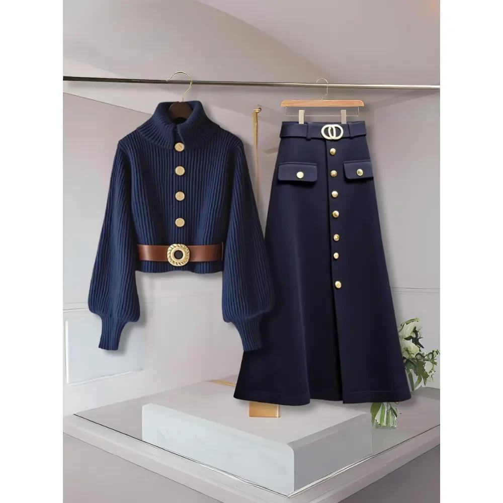 法式小香风针织衫女冬季高级感时尚百搭减龄小众设计半身裙两件套