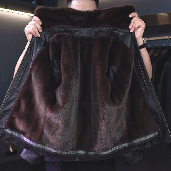 【宇宸同款】22017-8海宁男真皮皮衣头层小牛皮皮保暖休闲翻领加绒