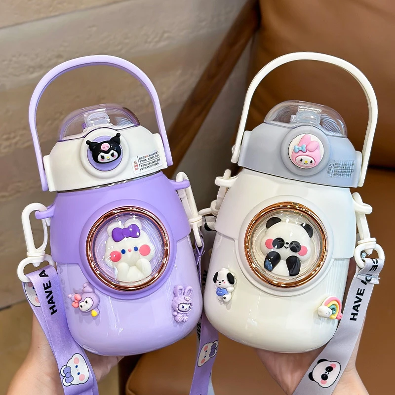 316不锈钢儿童保温杯带吸管防摔斜挎水杯幼儿园学生上学专用杯子