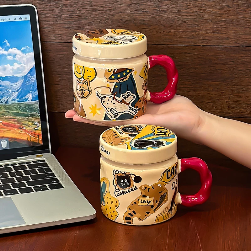 杯子带盖女生陶瓷水杯家用马克杯情侣礼物牛奶早餐杯下午茶咖啡杯