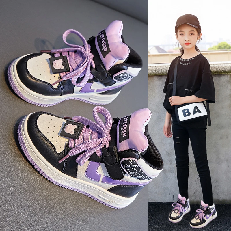 女童运动鞋2024新款小女孩春季高帮板鞋中大童防滑春秋儿童鞋子