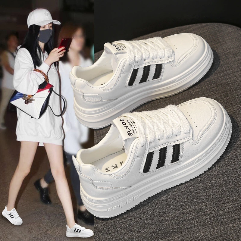 4cm小白鞋女2024-96419-58新款秋季透气厚底百搭软底学生休闲板鞋