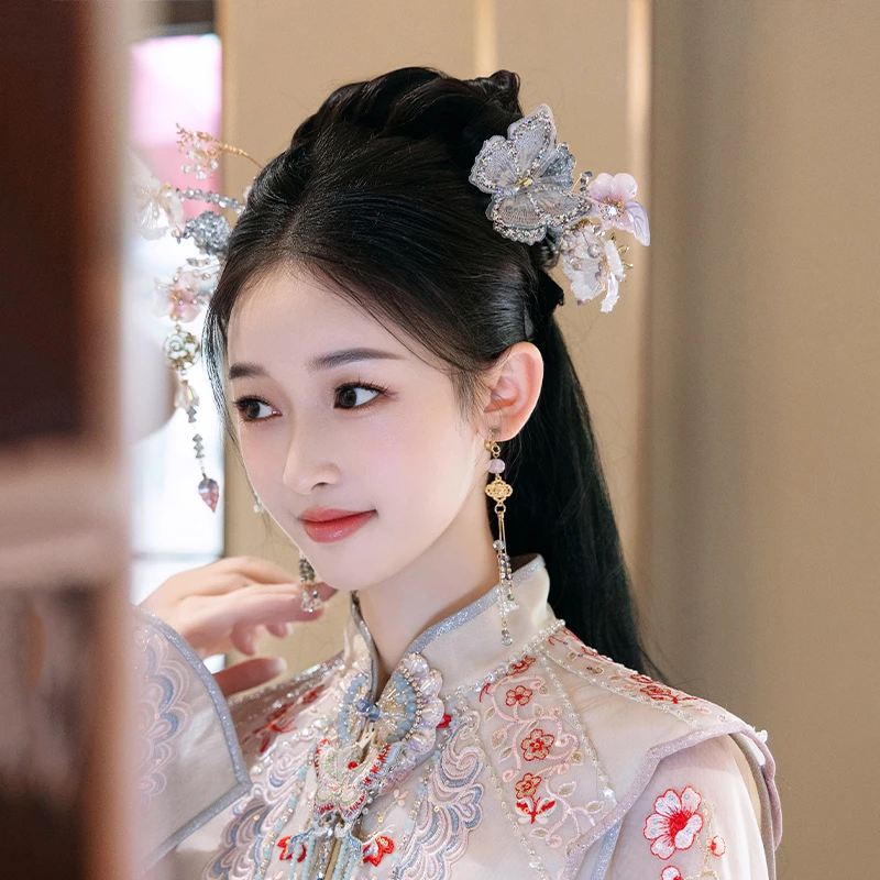 合金婚庆饰品 中式古风新娘头饰减龄蝴蝶花朵秀禾结婚发饰品D0344